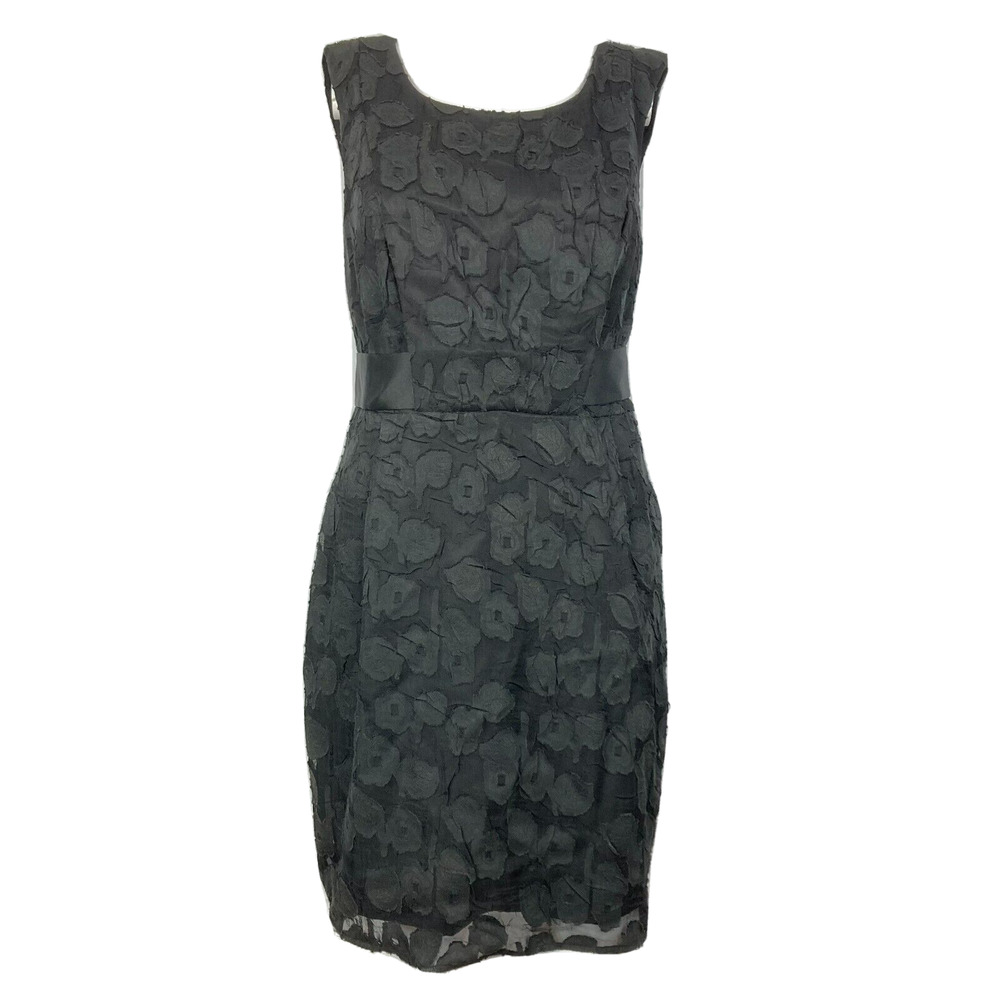 Max And Cleo Dress Womens‎ Sz 4 Black Sheath Stretch Floral Lace Overlay Belted
